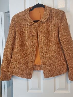 Women’s Vintage Textured Tweed Cropped Blazer in Brown/Orange